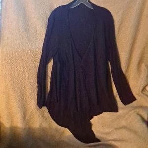 Purple tunic with asymmetric hem and drape detail